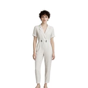 Jonathan Martin Vintage Striped Jumpsuit Petite 2 White Blue